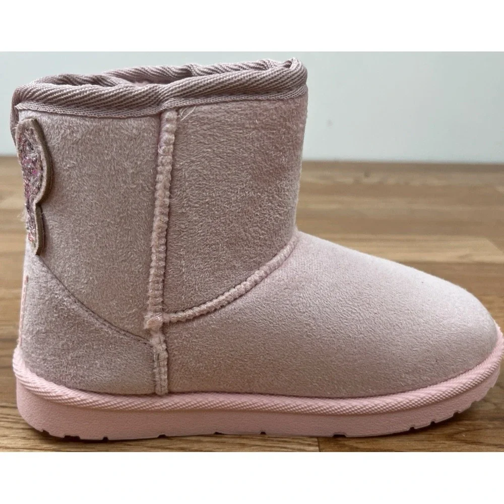 Olivia Miller Sparkle Butterfly Boots Pink, Big Girls Size 1 Faux Shearling NEW